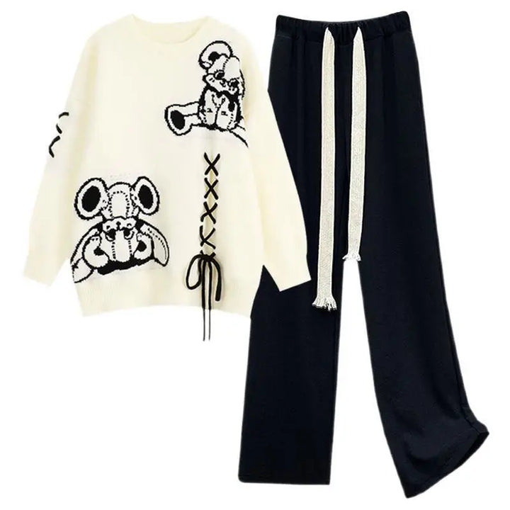 Two-piece women's set with a sweater and wide trousers style – Valeria