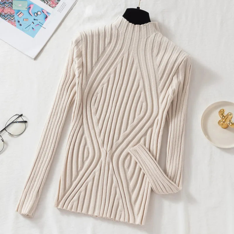 Ladies' knitted jumper with a roll neck and long sleeves – Elodie