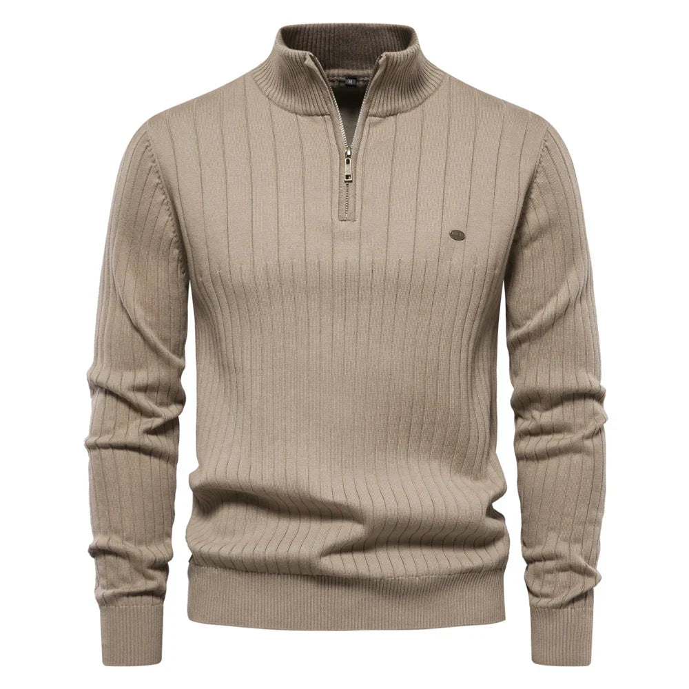 Men's cotton knit sweater with zipper & stand-up collar – Ardel