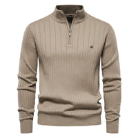 Men's cotton knit sweater with zipper & stand-up collar – Ardel