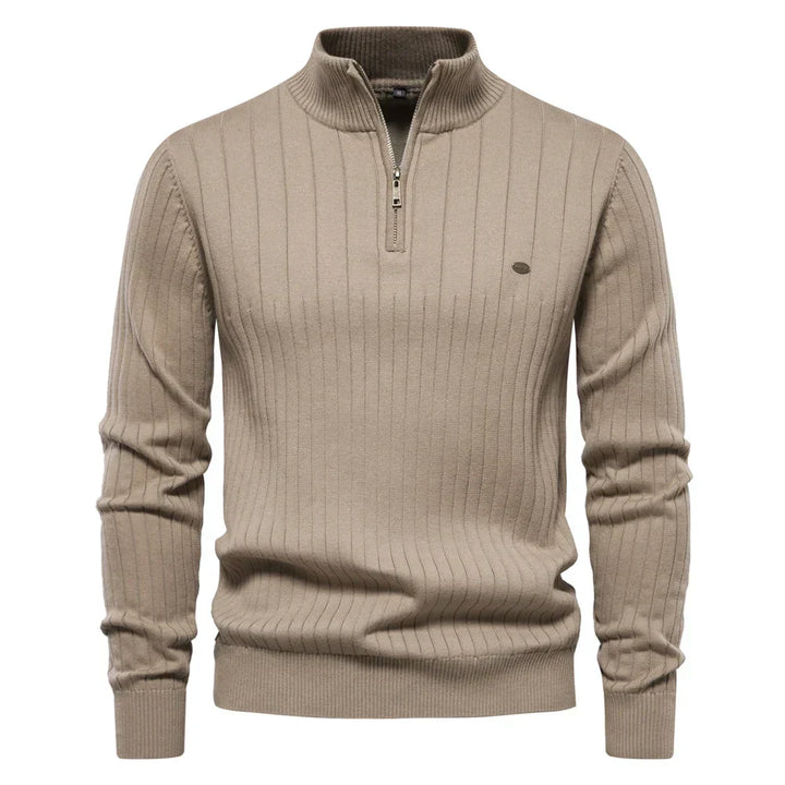 Men's cotton knit sweater with zipper & stand-up collar – Ardel