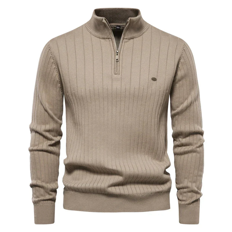 Men's cotton knit sweater with zipper & stand-up collar – Ardel