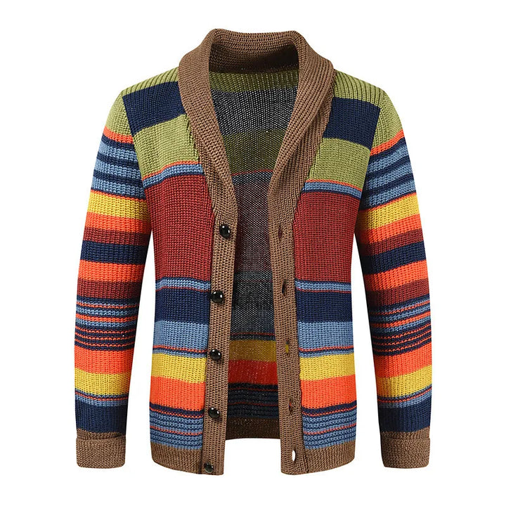 Men's knit cardigan with colour block and geometric pattern – Leandro