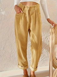 Ladies' corduroy trousers with a high waist and straight cut – Elvira