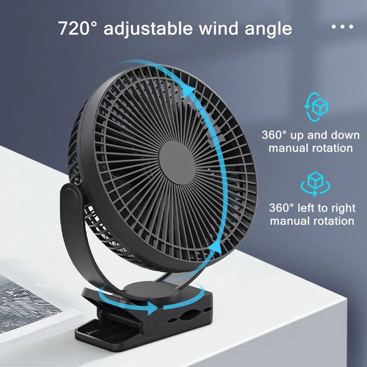 Portable USB Rechargeable Fan with 10000mAh Battery & Clip – Zephyr