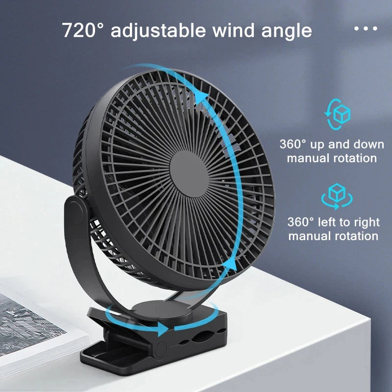 Portable USB Rechargeable Fan with 10000mAh Battery & Clip – Zephyr