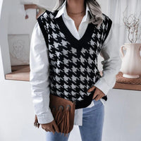 Ladies Checked Knitted Waistcoat Top - Yara