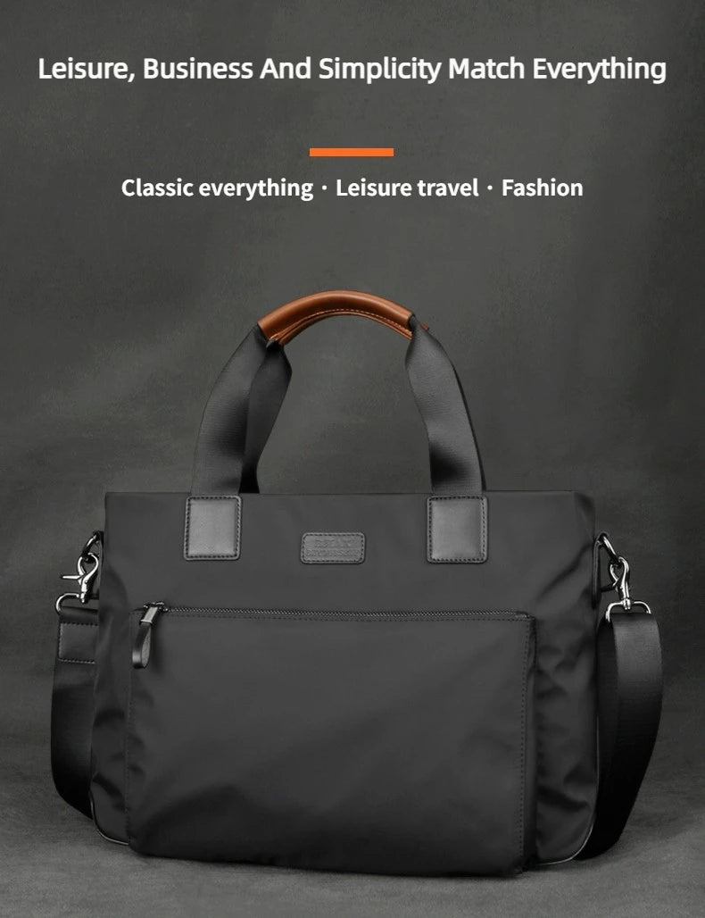 Men’s Oxford Canvas Business Briefcase with Crossbody Strap