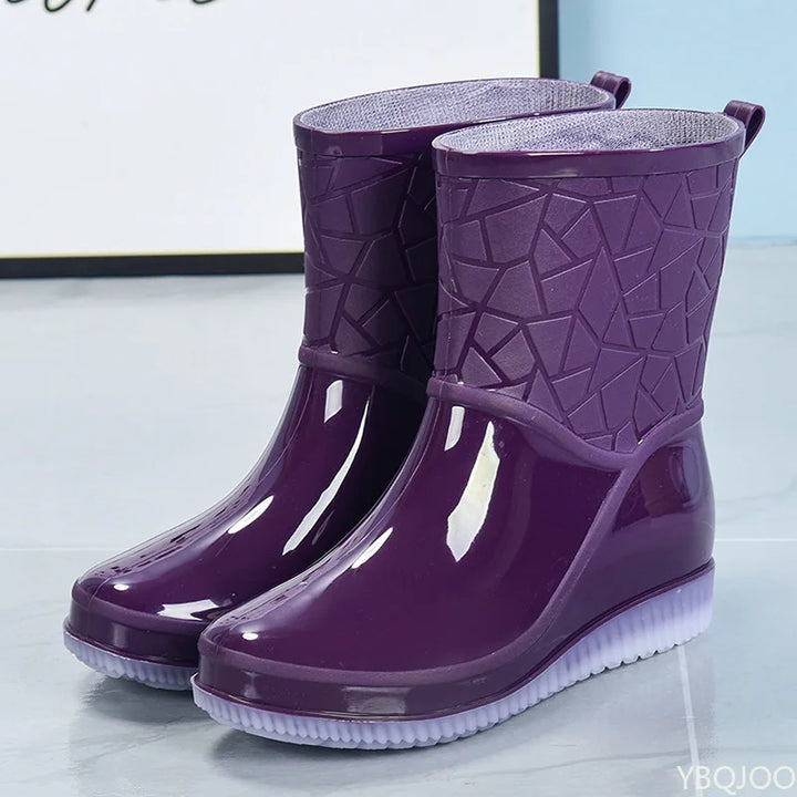 Ladies' half-height waterproof rain boots with pattern & non-slip sole – Marvella