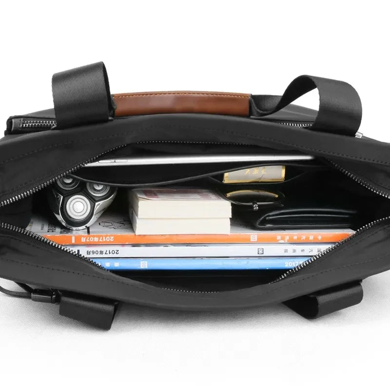 Men’s Oxford Canvas Business Briefcase with Crossbody Strap