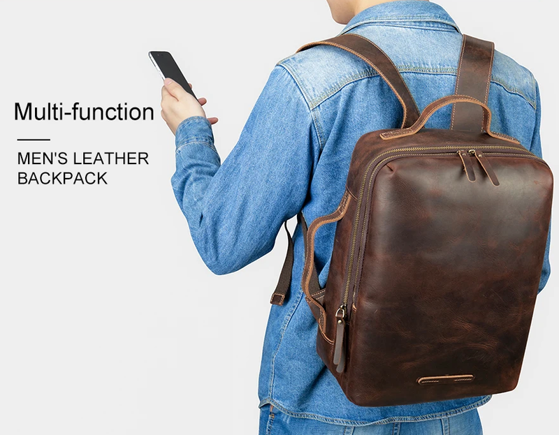 Leather Anti-Theft Laptop & Business Backpack for Men