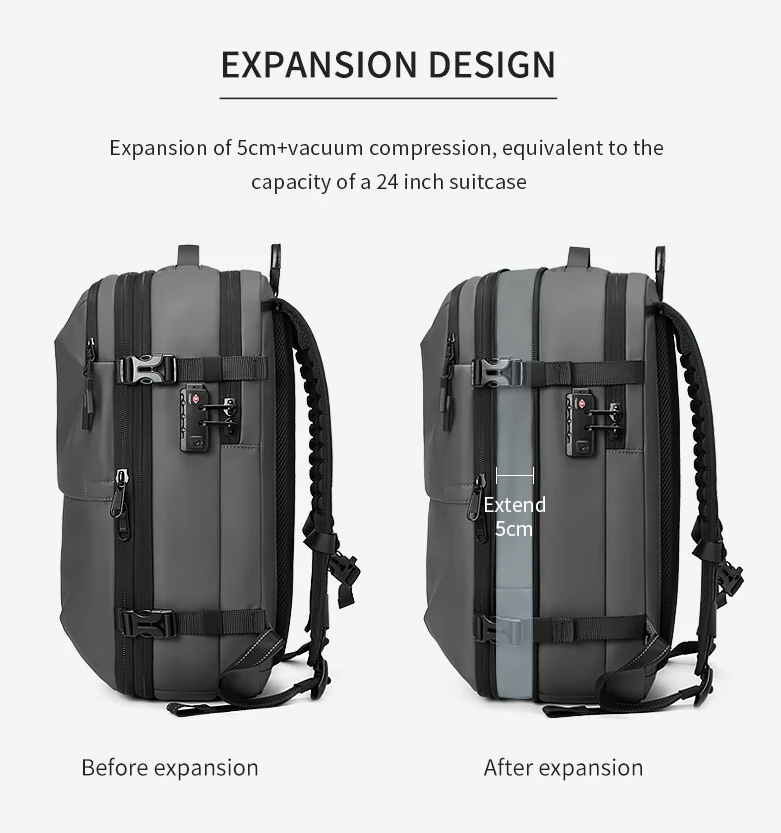 Expandable Waterproof Laptop & Vacuum Compression Travel Backpack