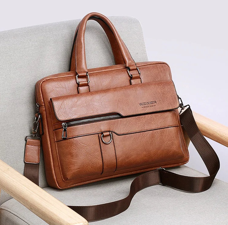 PU Leather Business Laptop Briefcase with Shoulder Strap