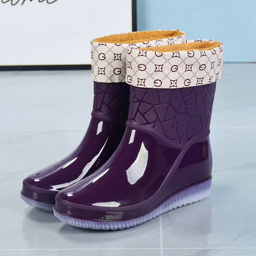 Ladies' half-height waterproof rain boots with pattern & non-slip sole – Marvella