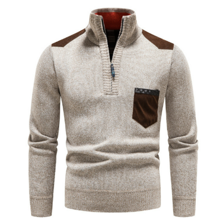 Men's pullover with edge zipper neck and long sleeves – Cedric