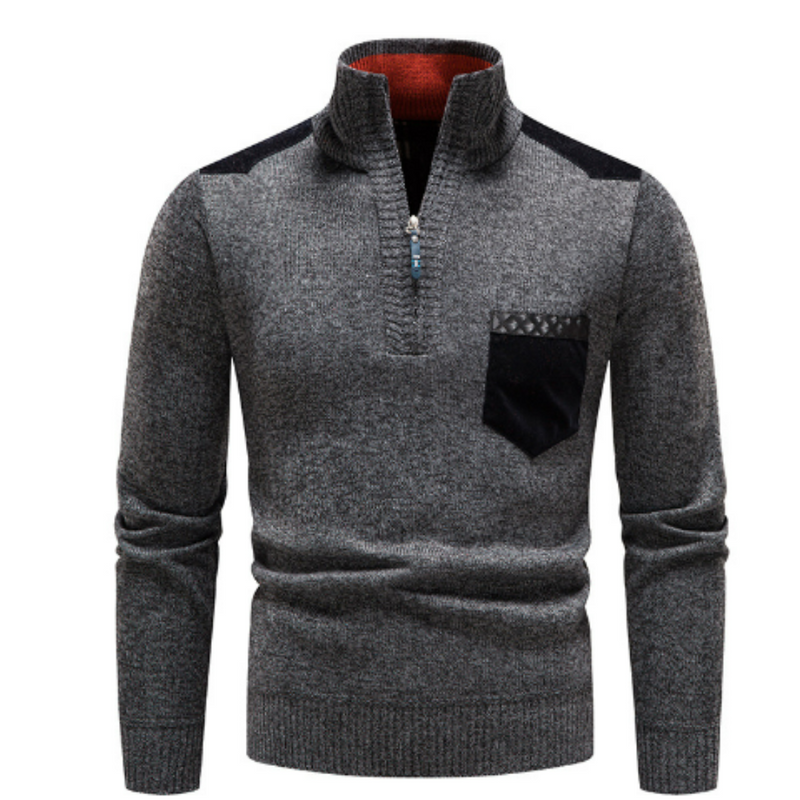 Men's pullover with edge zipper neck and long sleeves – Cedric