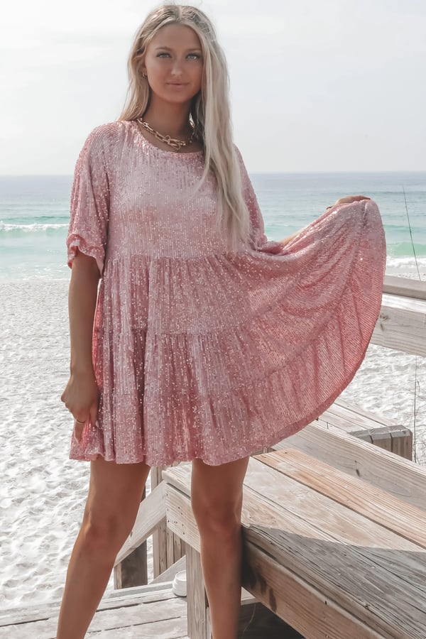 A-Line Dress - ShimmerFlow-Pink-M-State of Style