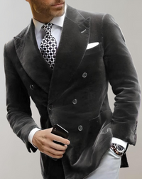 AA OUT OF STOCK Velvet Men's Blazer with Double Breasted Buttons - Elliot-XS-Grey-State of Style