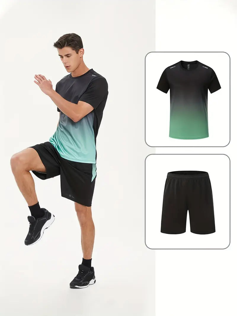 ActiveMax 2-Piece Sports Set for Men-Black-green-M-State of Style