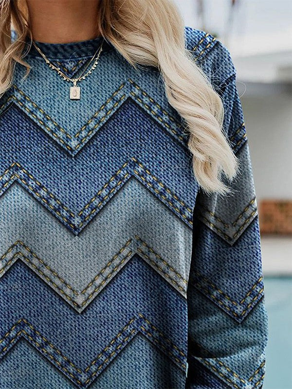 Adelisse Modern Geometric Sweater with Round Neck-S-State of Style