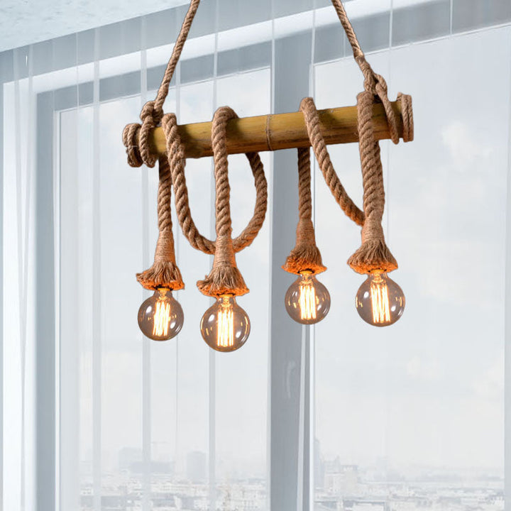 Adjustable Bamboo Pendant Lamp with Industrial Rope Design - EcoChic-3-B-State of Style