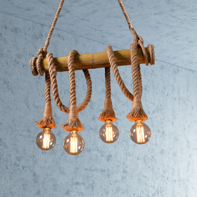 Adjustable Bamboo Pendant Lamp with Industrial Rope Design - EcoChic-4-A-State of Style