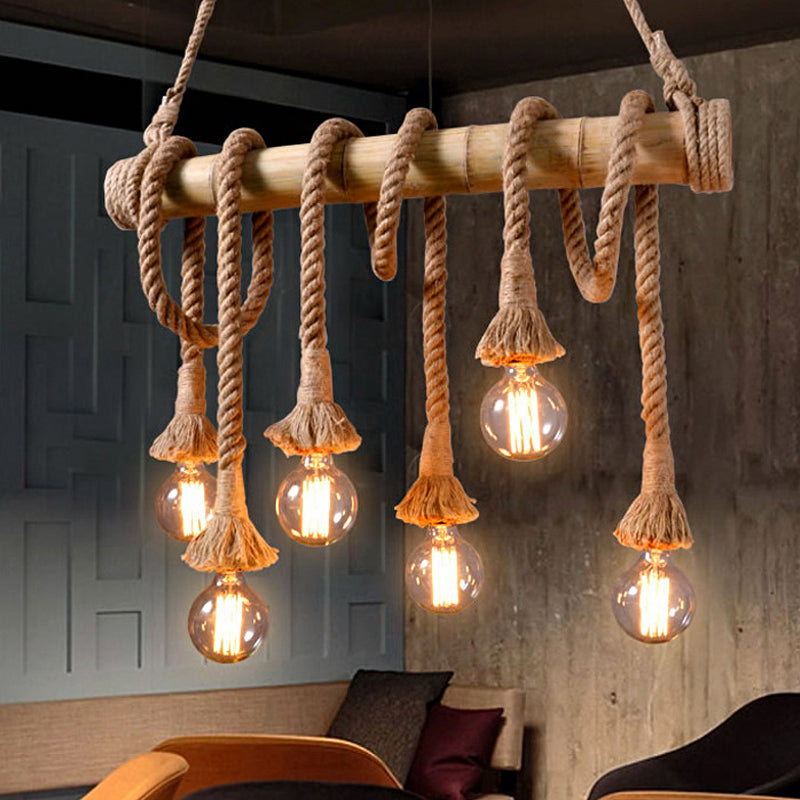 Adjustable Bamboo Pendant Lamp with Industrial Rope Design - EcoChic-6-A-State of Style
