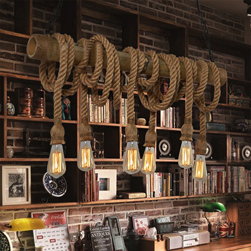 Adjustable Bamboo Pendant Lamp with Industrial Rope Design - EcoChic-6-B-State of Style
