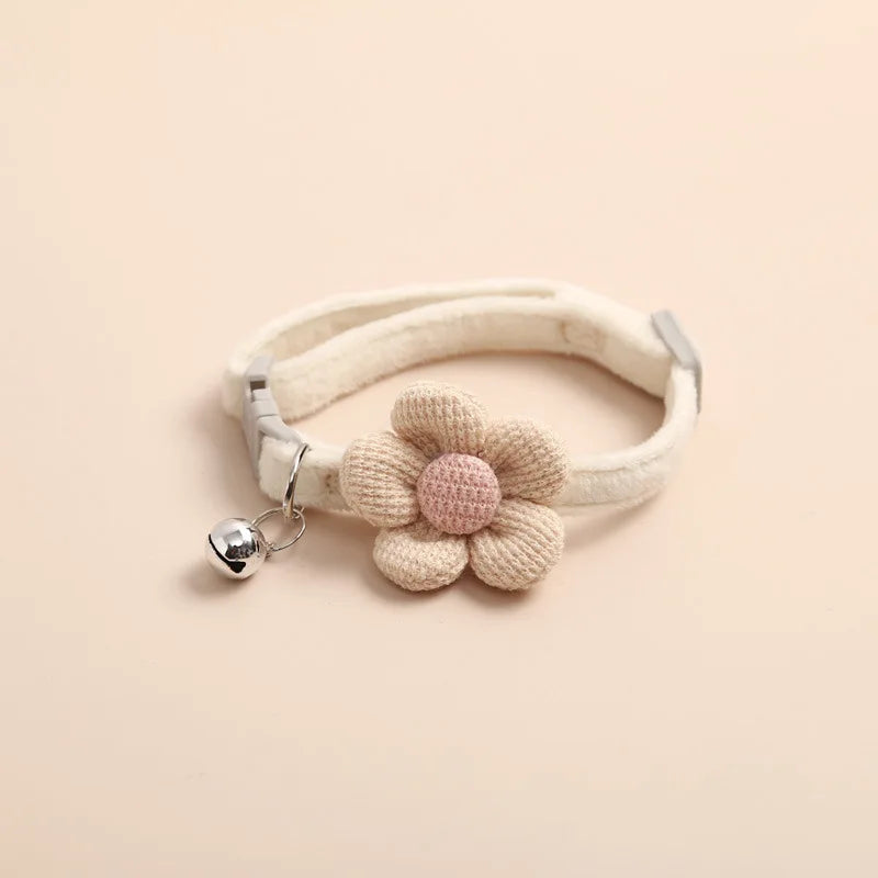 Adjustable Cat Collar with Flower - FlowerCharm-Beige-State of Style