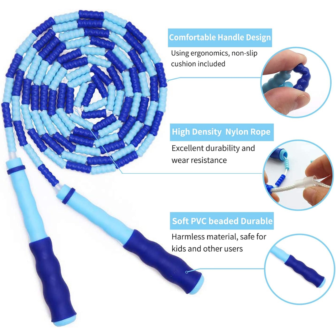 Adjustable Tangle-Free Beaded Jump Rope for Fitness-Blue-State of Style