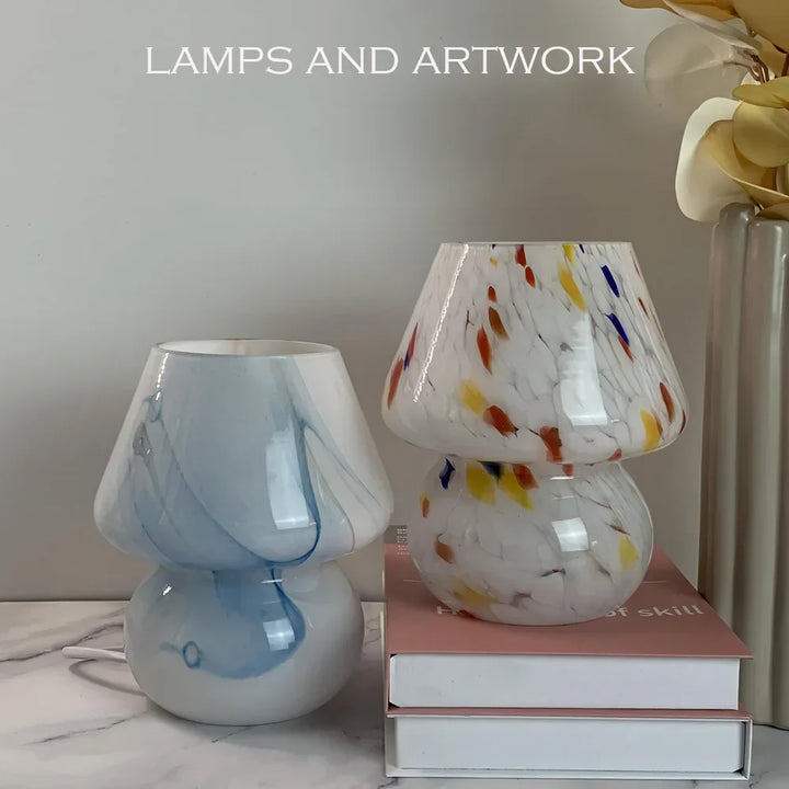 Aesthetic Glass Mushroom Lamp - LumiMush-White Dots-State of Style
