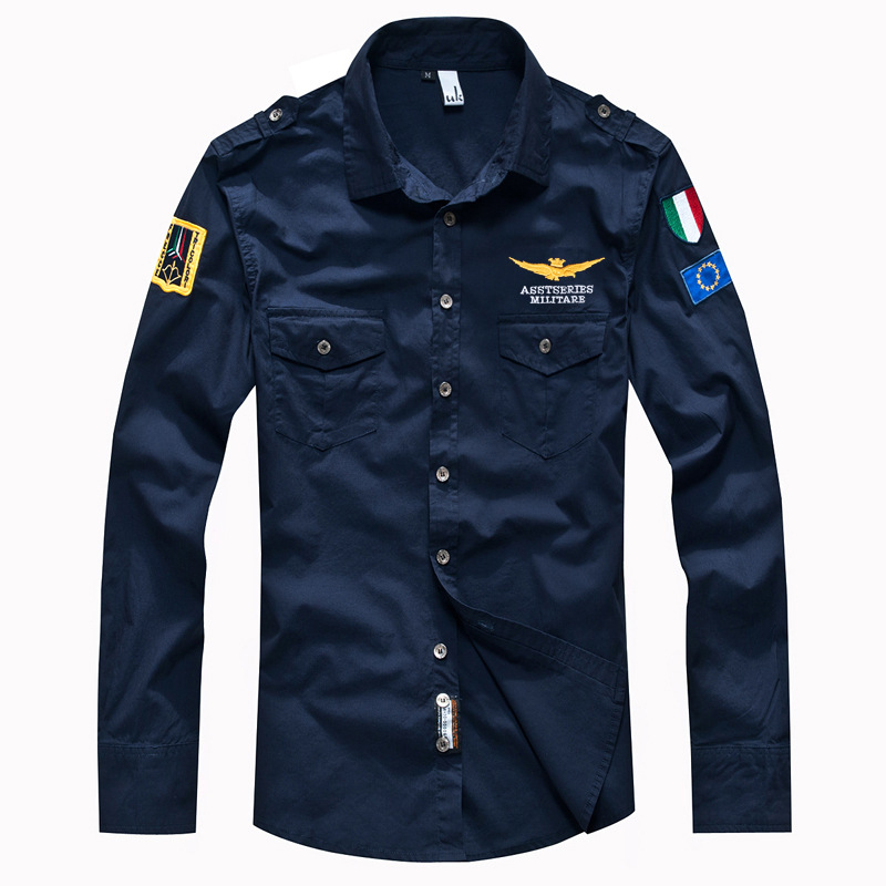 Air-Force-Style Men’s Shirt with Double Pockets - Lucas-Blue-2XS-State of Style