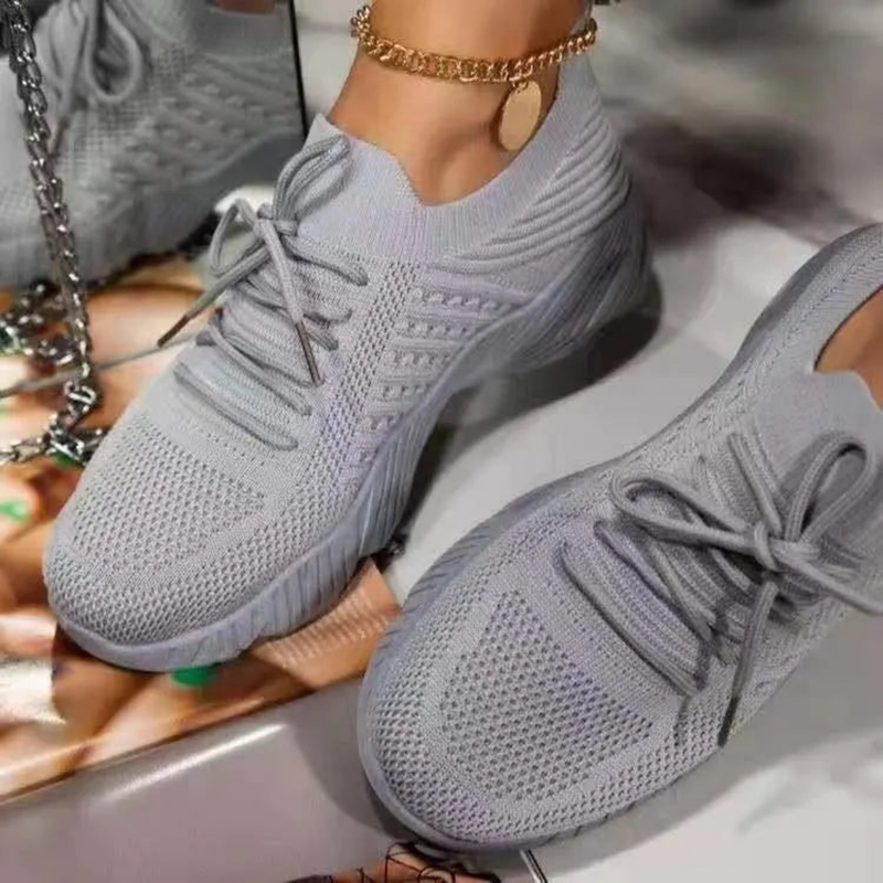 Air-permeable women's chunky sneakers with lacing – Saphira-Gray-3-State of Style