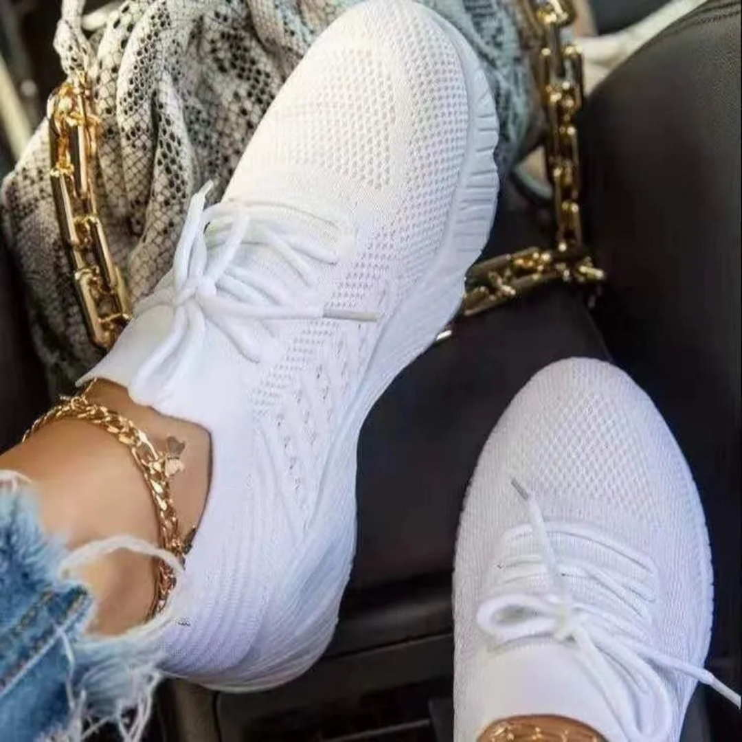 Air-permeable women's chunky sneakers with lacing – Saphira-White-3-State of Style