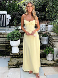 Airy A-line corsage maxi dress with spaghetti straps – Serina-Yellow-S-State of Style