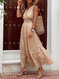 Airy Boho summer dress in Ibiza style with V-neck - Niva-Beige-S-State of Style
