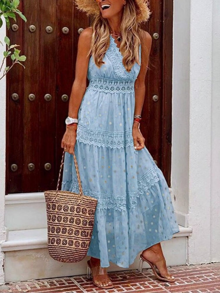 Airy Boho summer dress in Ibiza style with V-neck - Niva-Blue-S-State of Style