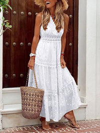 Airy Boho summer dress in Ibiza style with V-neck - Niva-White-S-State of Style