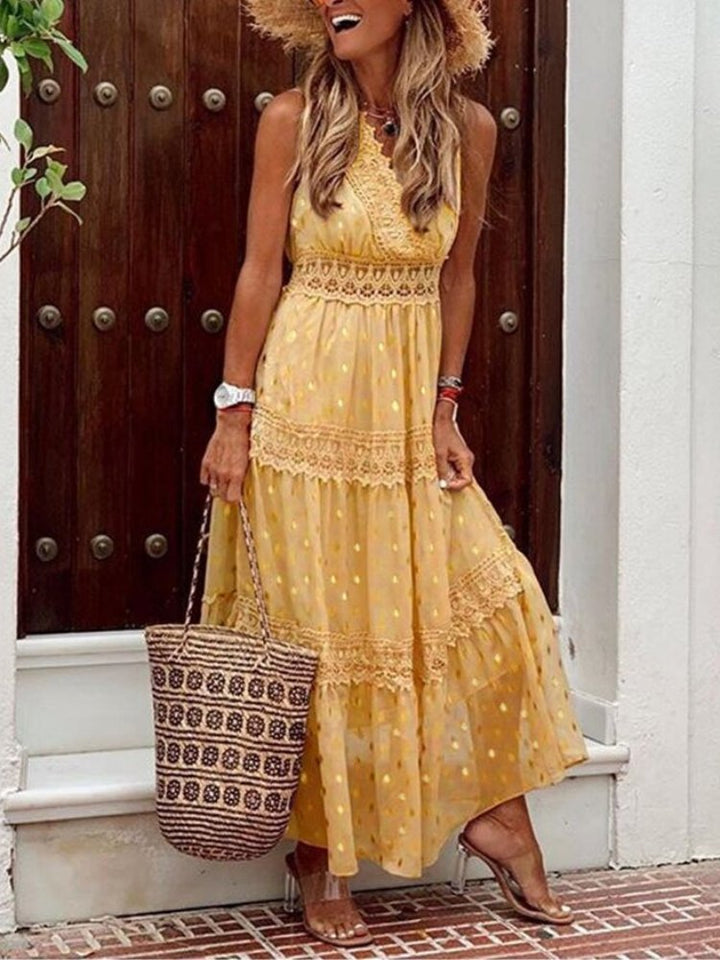 Airy Boho summer dress in Ibiza style with V-neck - Niva-Yellow-S-State of Style
