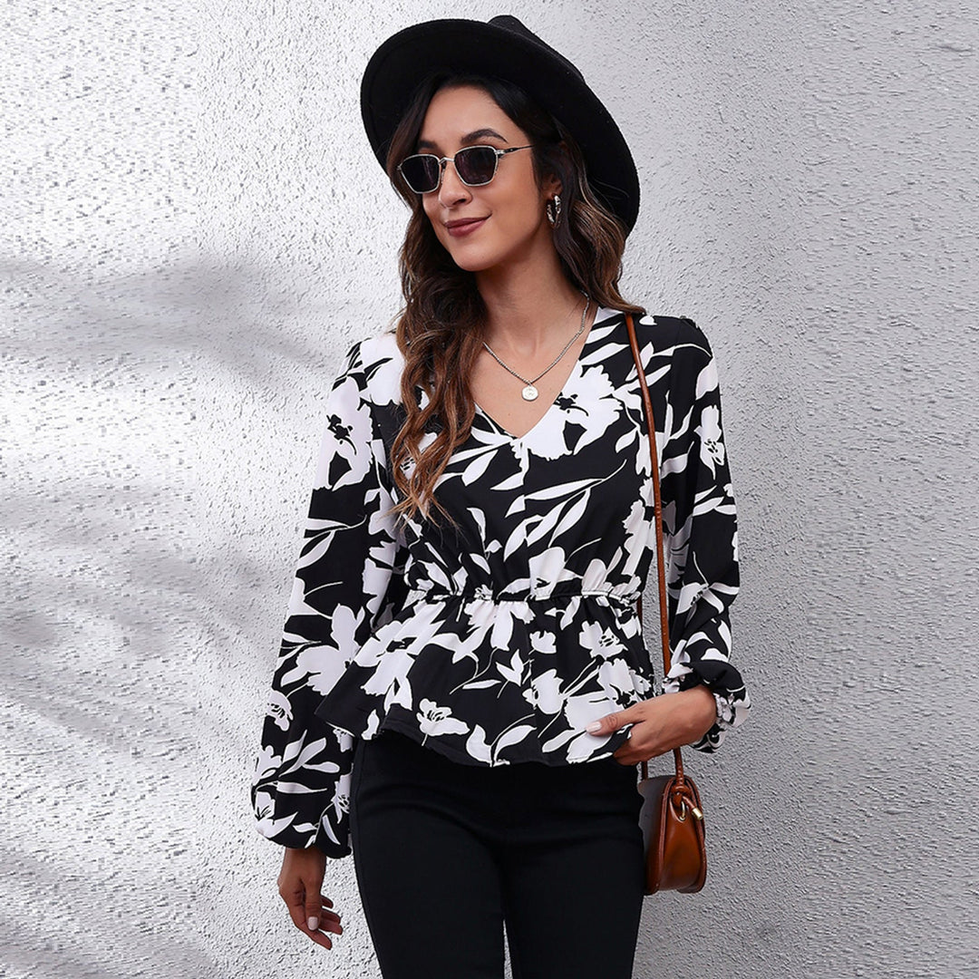 Airy & Colourful Women's Blouse with Pattern – Leona-Black floral pattern-S-State of Style