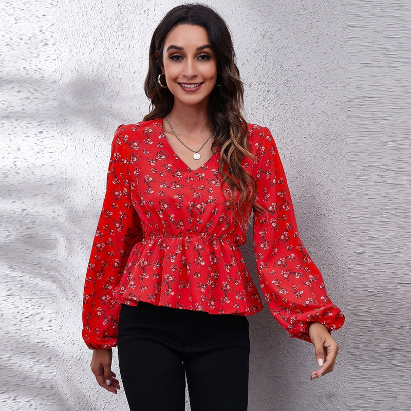 Airy & Colourful Women's Blouse with Pattern – Leona-Red flower pattern-S-State of Style