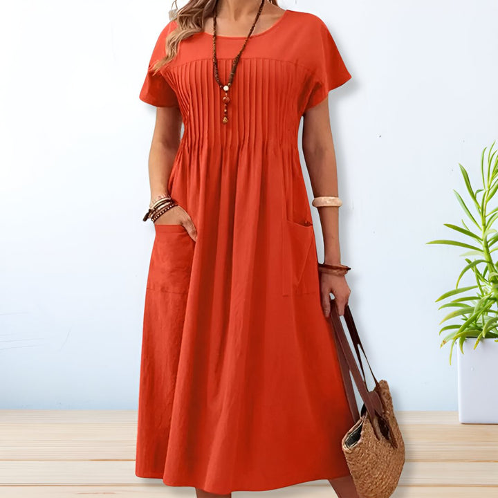 Airy & Comfortable Women's Summer Dress with Loose Fit – Tabea-Orange-S-State of Style