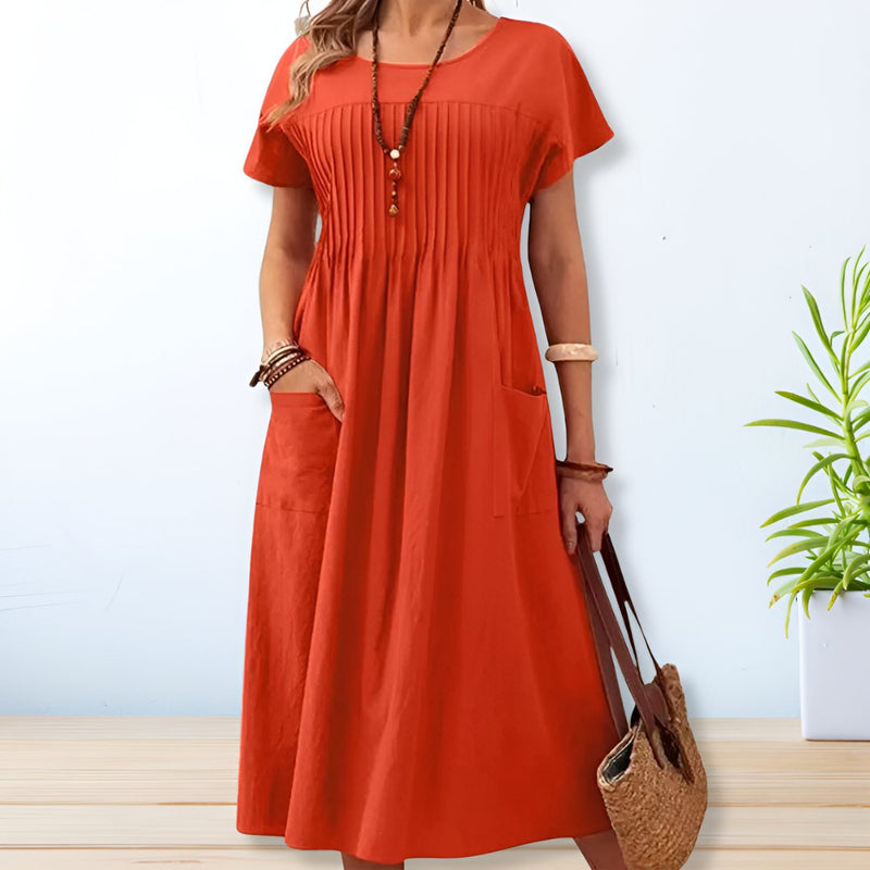 Airy & Comfortable Women's Summer Dress with Loose Fit – Tabea-Orange-S-State of Style