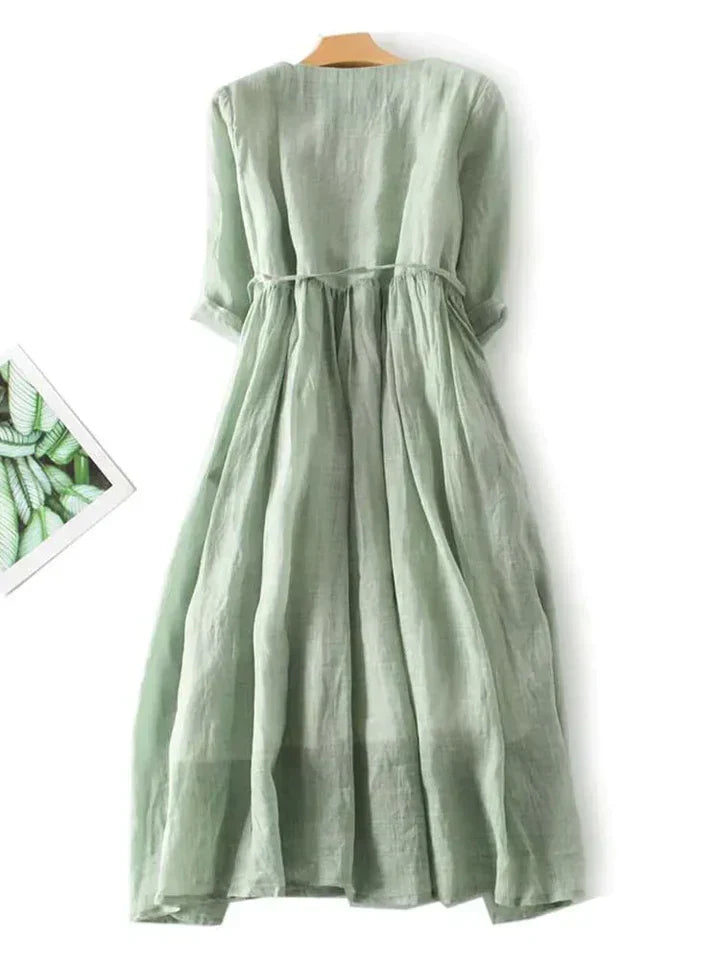 Airy linen dress with a loose fit for summer – Selina-Green-M-State of Style