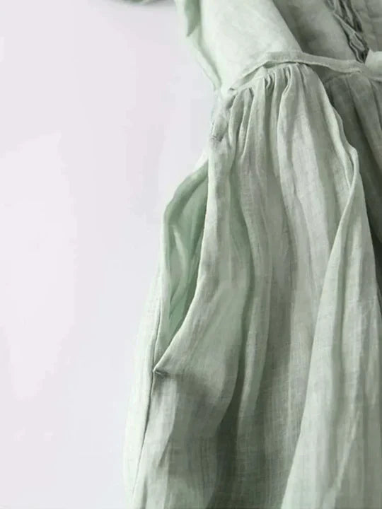 Airy linen dress with a loose fit for summer – Selina-Green-M-State of Style