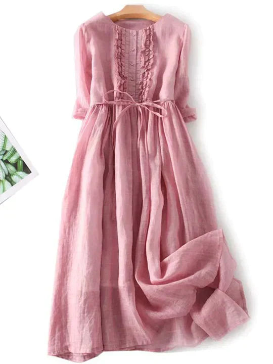 Airy linen dress with a loose fit for summer – Selina-Pink-M-State of Style