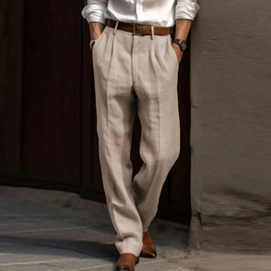 Airy linen trousers for men with a relaxed fit and summer comfort – Maro-Beige-S-State of Style