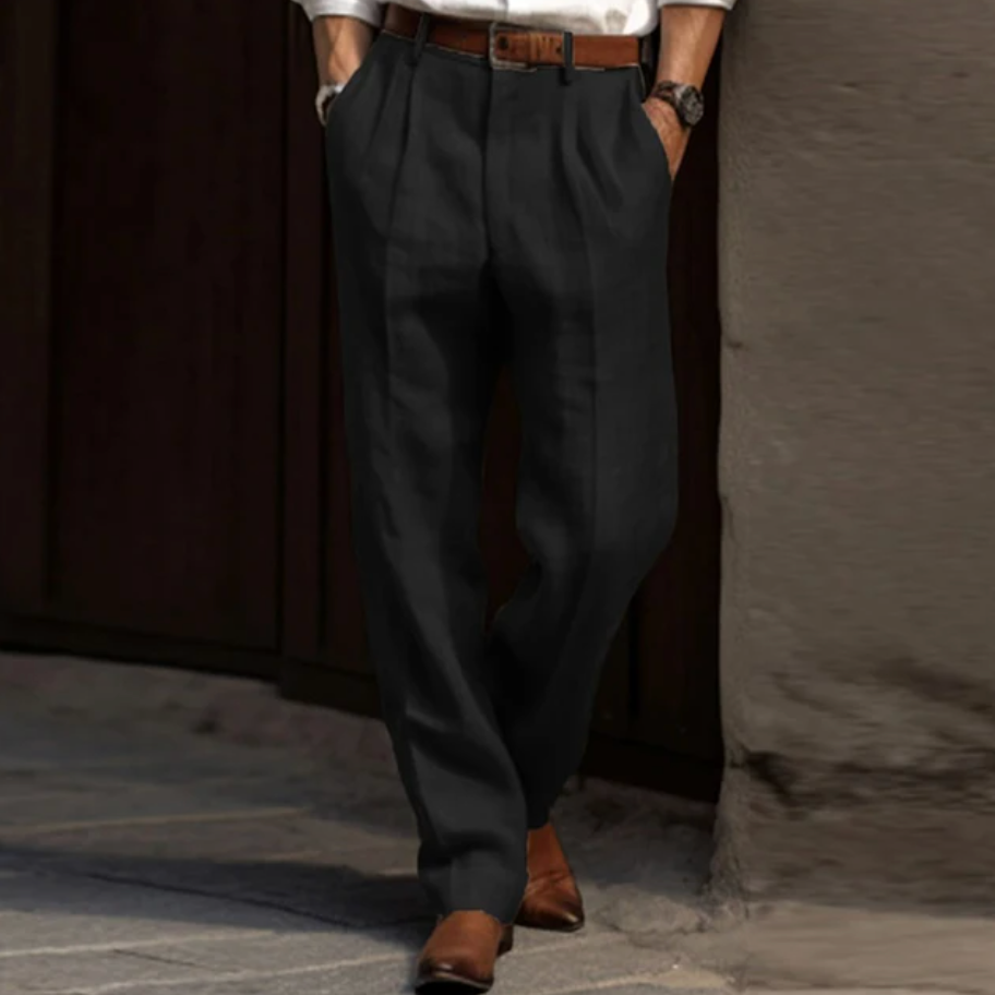 Airy linen trousers for men with a relaxed fit and summer comfort – Maro-Black-S-State of Style