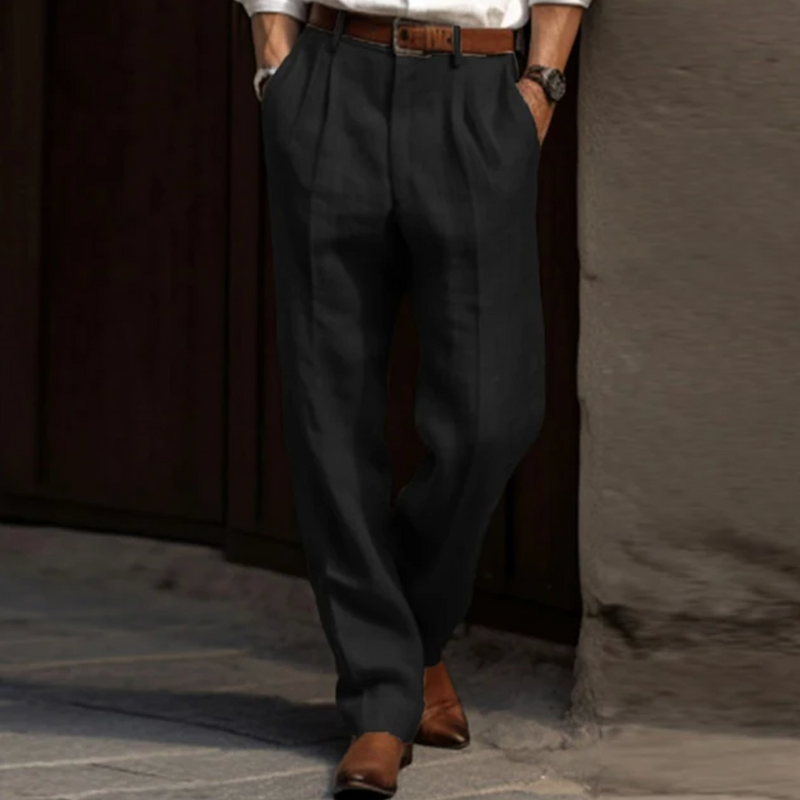 Airy linen trousers for men with a relaxed fit and summer comfort – Maro-Black-S-State of Style