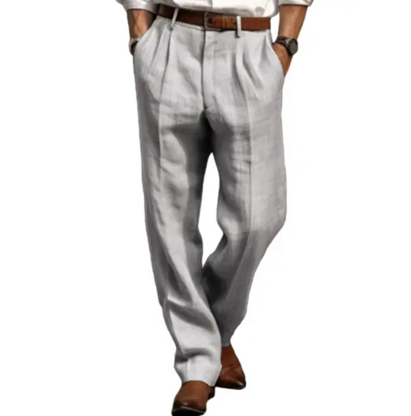 Airy linen trousers for men with a relaxed fit and summer comfort – Maro-White-S-State of Style